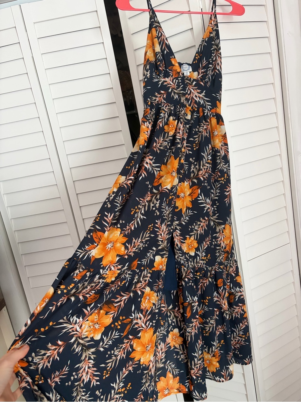 Blue Rain Navy Dress with Orange Floral Print